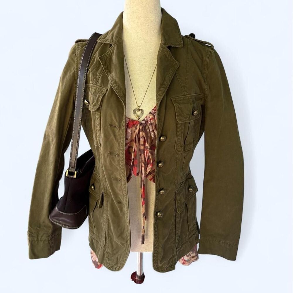 Vtg 00’s Banana Republic Military Jacket Size 2 Classic Olive Green